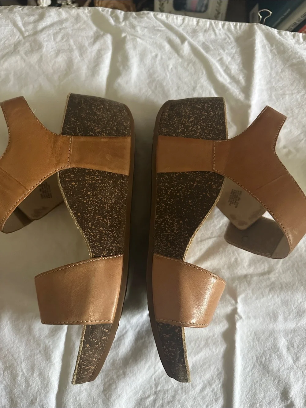 Abeo Una Tan Leather cork wedge Slingback Sandals 9 B.I.O